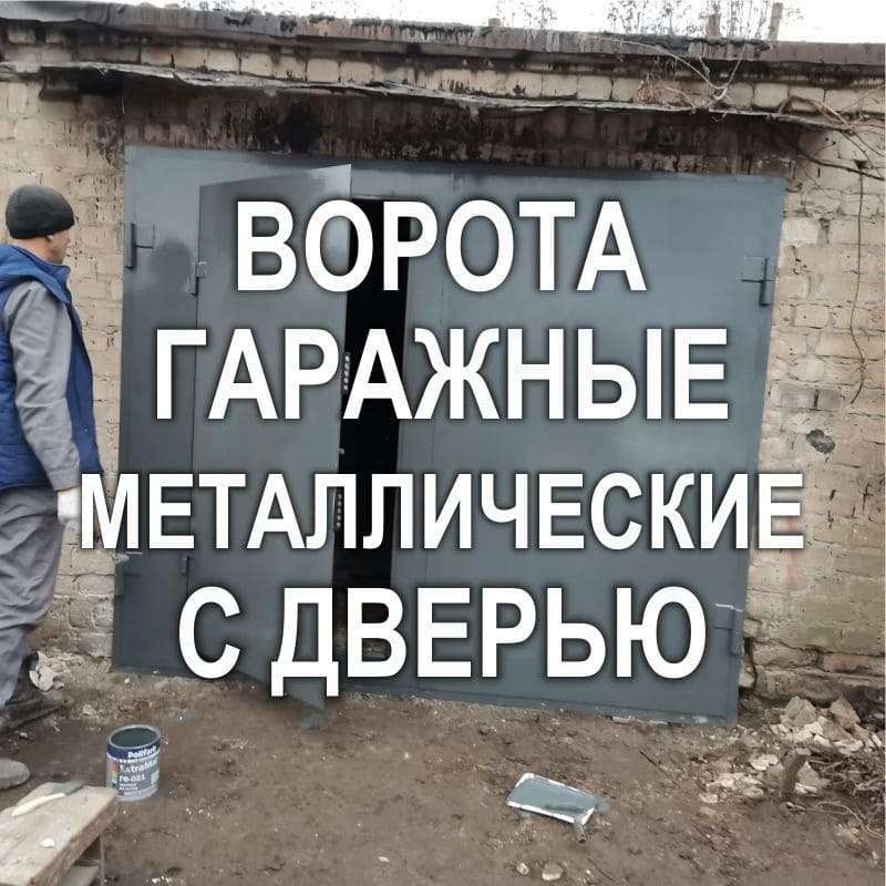 Фото 102MF - Ворота металлические гаражные распашные с дверью (Киев)